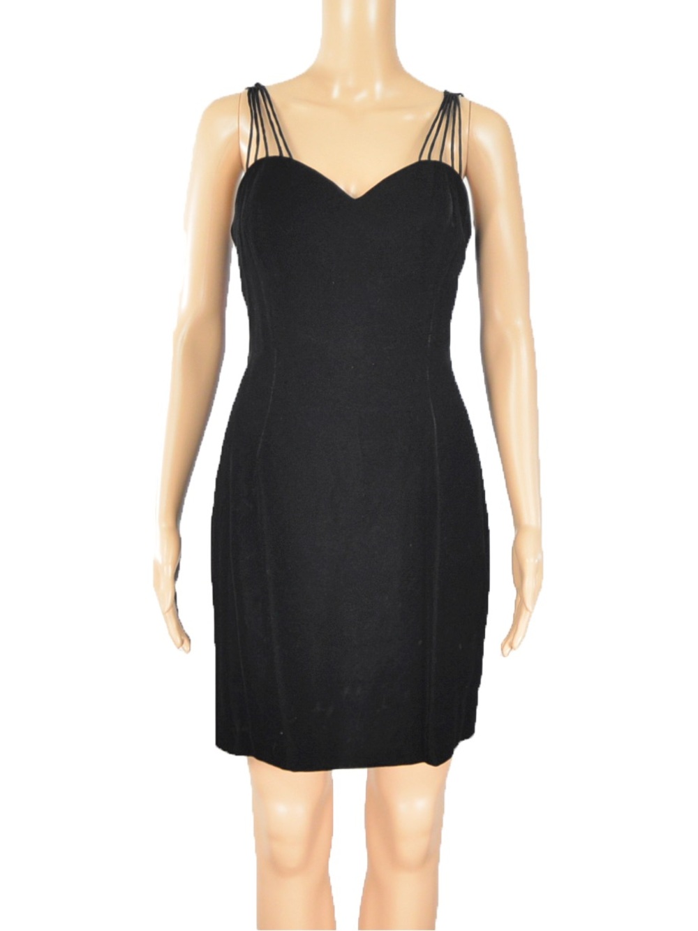 Vintage 80s Early 90s Mondi Black Velvet Multi Spaghetti Strap Mini Dress